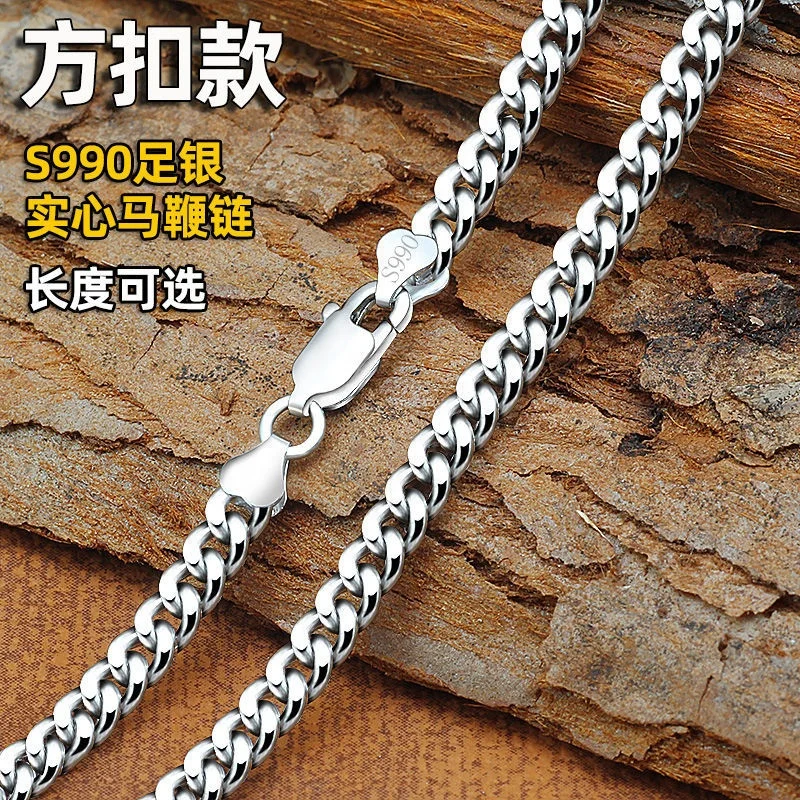 High quality 990 pure silver miami cuban chain link bracelet and necklace men jewelry Sterling Silver custom size
