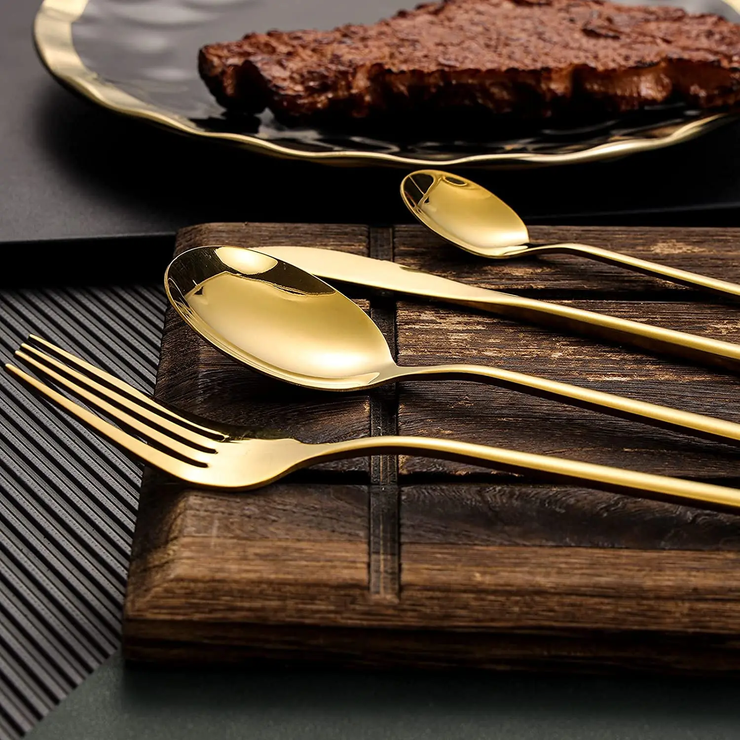 Restaurant 1810 Reusable Dinner Gold Table Coffee Tea Spoon Gold Cuttlery Flatware Wedding