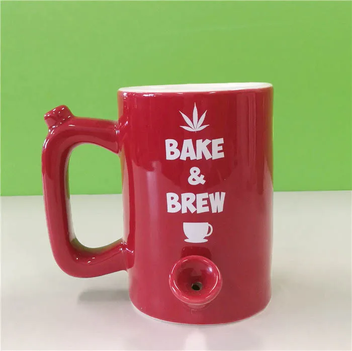 Wholesale Smoking Ceramic Cups Smoke Coffee Pipe Mugs Wake And Bake Tobacco/tea Pipe Cup