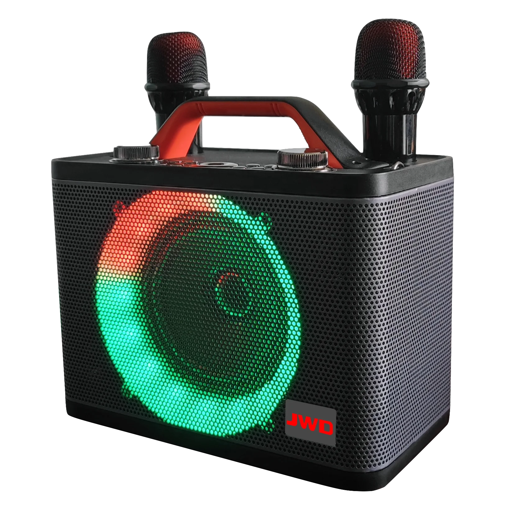 Portable bluetooth speaker with double microphones ,wireless speaker with colorful flashing lights  for Outdoor, Home, Party