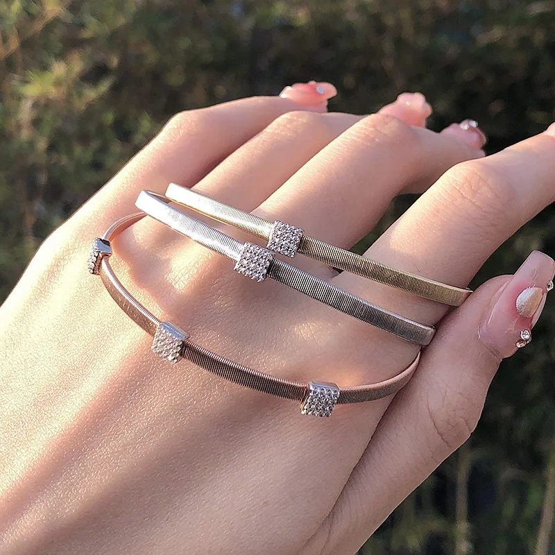 dainty zircon bangle 2024 trend sterling 925 silver tubogas bracelet stretch rope italian women 18k gold bangle wholesale