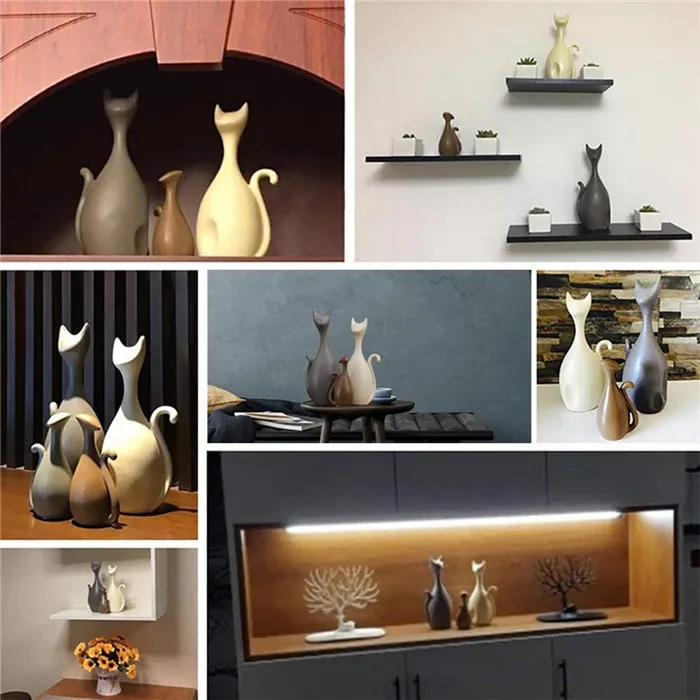 Ceramic Home Decor Cat Family Figurine Crafts Animals Statue Abstract Sculpture Ornament Birthday Wedding Gifts 3pcs/Set