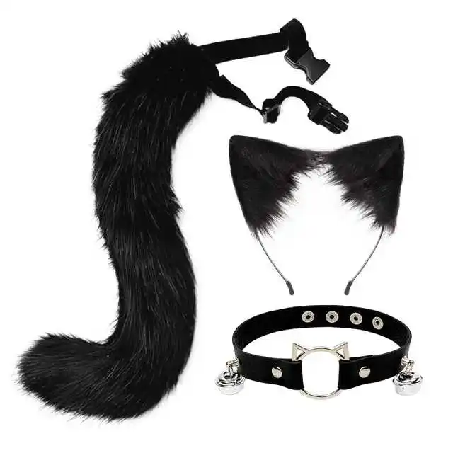 Women Animal Cat Wolf Ears Headdress Tail Set Plush Lolita Headband Anime for Halloween Christmas Cosplay Accessories