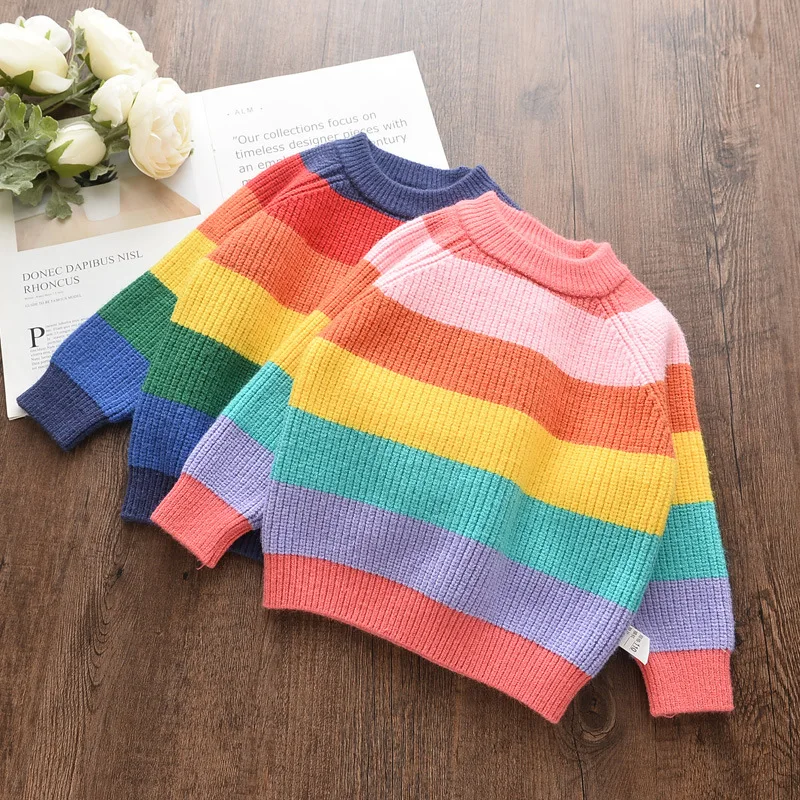 
Baby Kids Girls Rainbow Pullover Sweater Jumpers Cardigans Striped Knitting Tops 