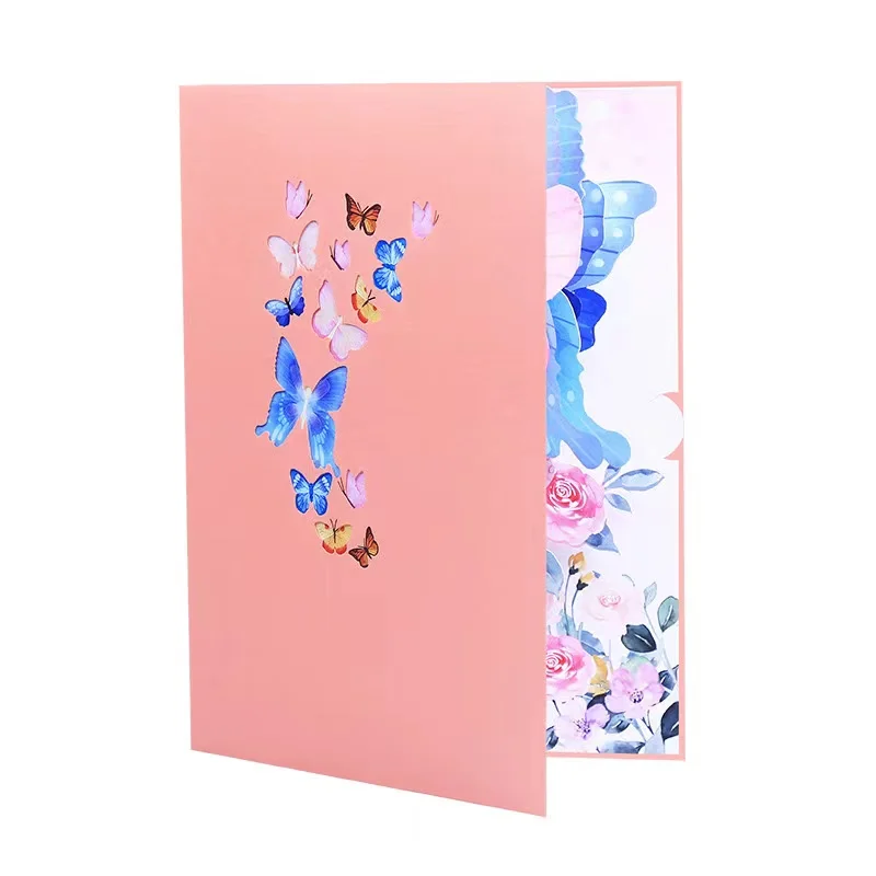 Creative Color printing 3D butterfly garden fragrance 3D greeting card cross-border pop-up butterfly flying thanks blessing card