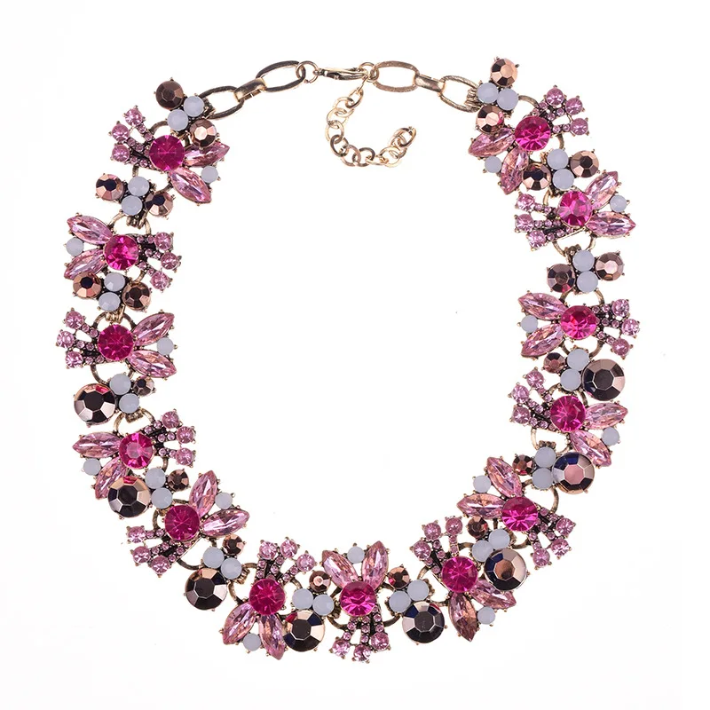 QLJN0301 Fashion Rhinestones Necklace Zinc Alloy Chunky Necklaces Statement Choker Necklace Jewelry