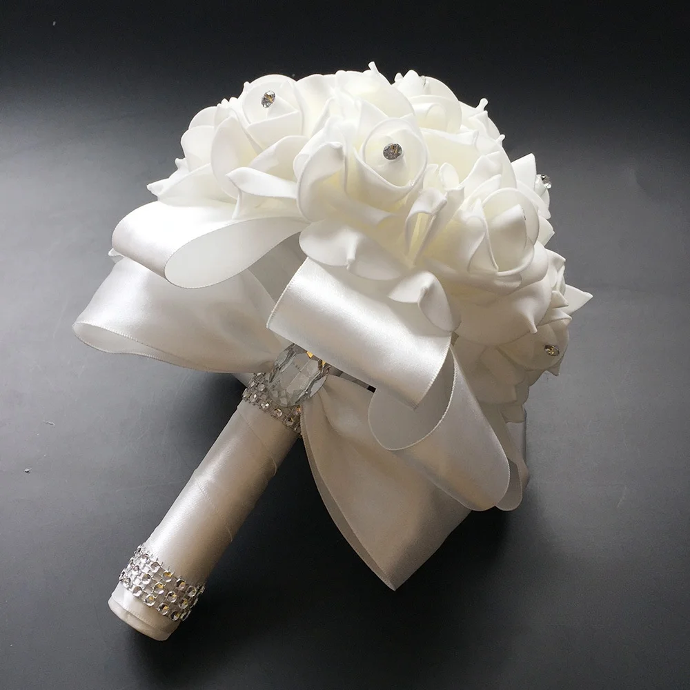 Hotsale Artificial Bouquet for Bride Bridesmaids with Diamond Soft Ribbons Rose Bridal Holding Flowers for Wedding