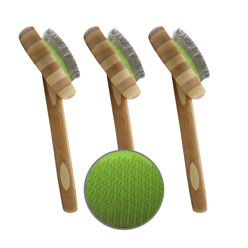 Manufacturer pet  dog friendly Green air cushion bamboo color wood brush for pet