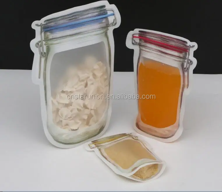 Food Bag Juice Drink Self-supporting Packing Bags Print Mason Bottle Shape Liquid Packing Stand up Plastic Packaging Bags Accept