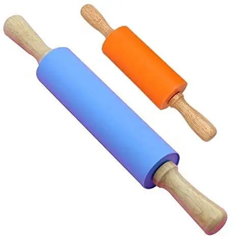 Mini Rolling Pin, Wooden Handle Rolling Pin Non-Stick Silicone Rolling Pins for Home Kitchen Children Cake