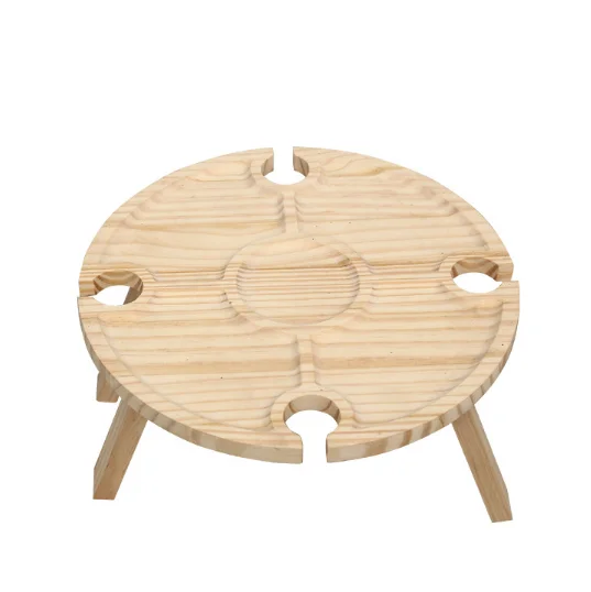 Hot sell Portable Wine Picnic Table with Bottle and Glass Holder Foldable Bamboo Table Wood Serving Tray