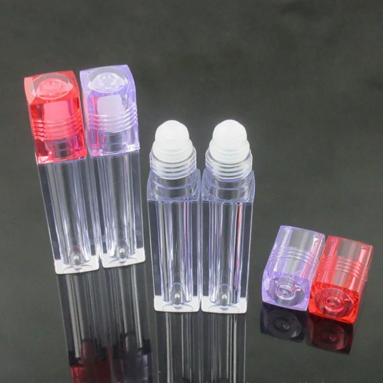 Luxury 6ml 7ml empty square all clear roll on lip gloss tubes container with pink top lipgloss roller tube