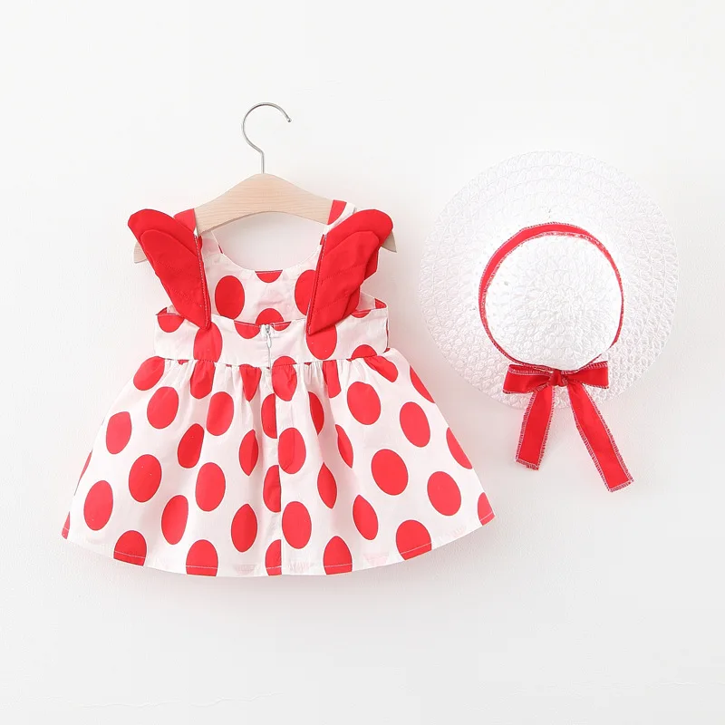Hot Summer Sleeveless  Baby Girl Dress Cotton Dot Wing Back Little New Born Baby Dress