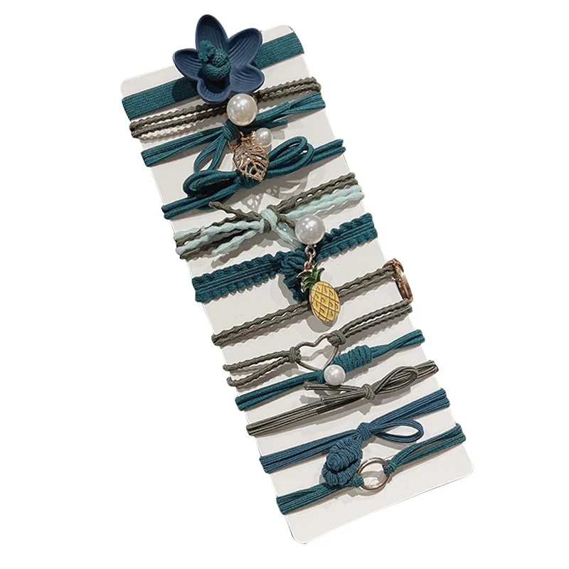 
Girls Women hair Accessories Hair Ropes Dark Green Color 12pcs set transparent plastic box package Hair Circle Band Elastic Rope 