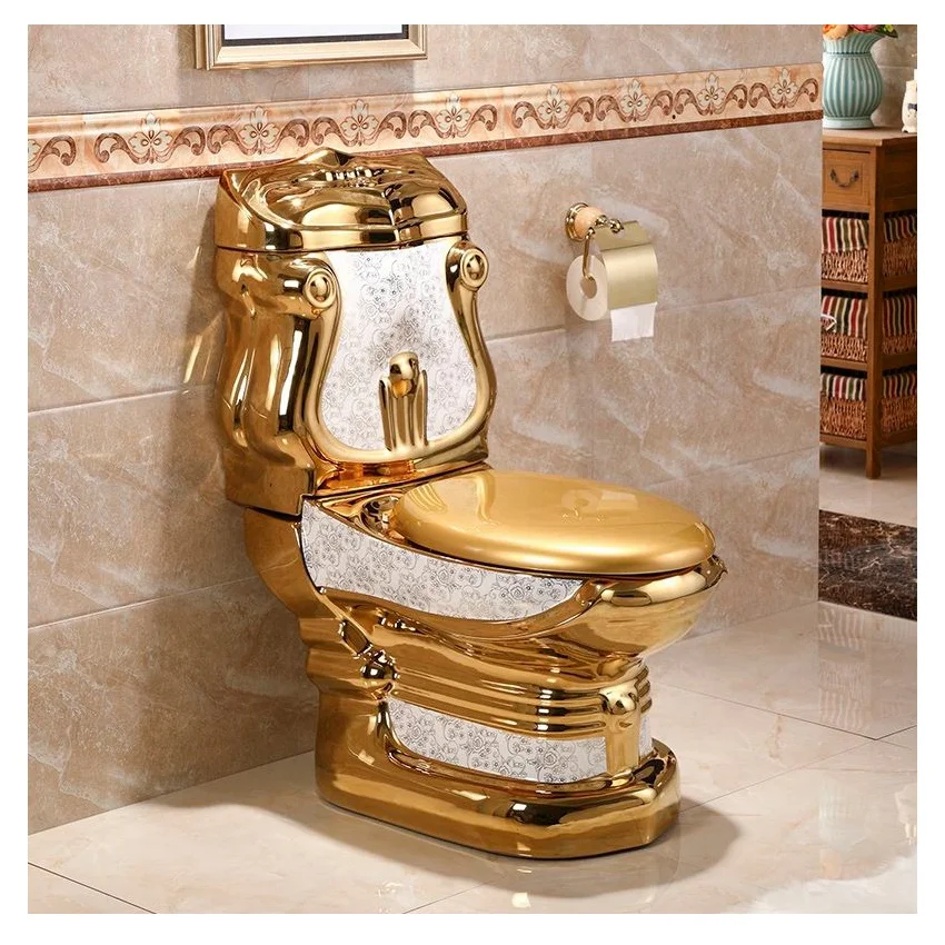 TUSSON Wc Bathroom Commode Ceramic One Piece Gold Toilet Royal Extreme Luxury First-class Quality Electroplated Hotel Golden