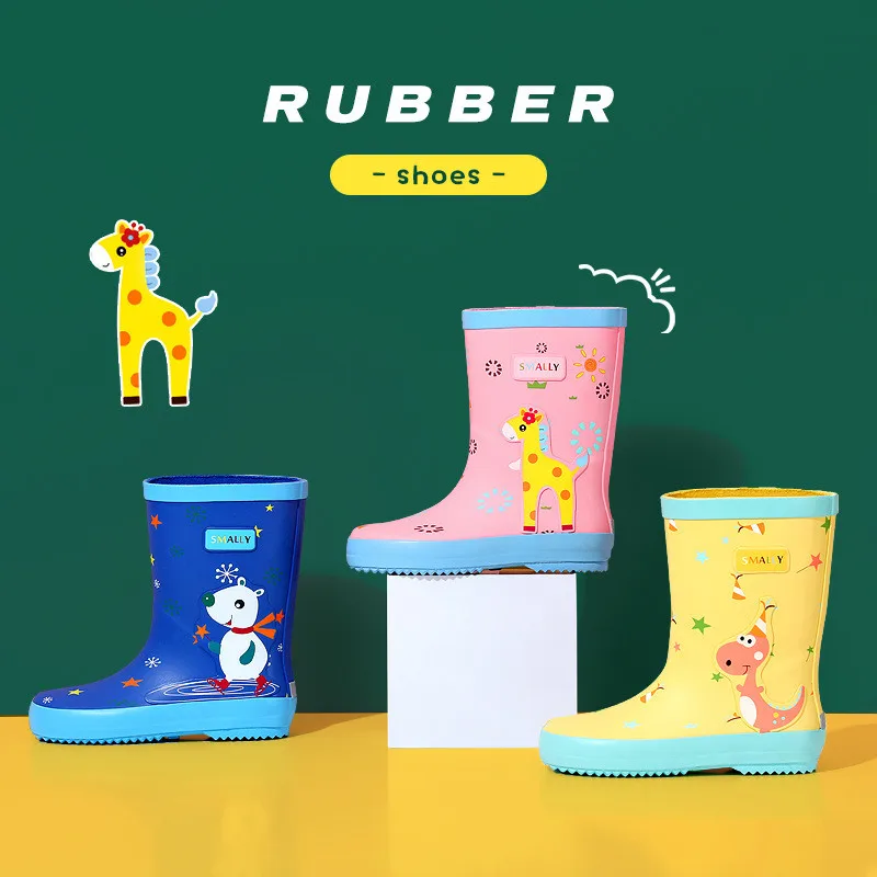Wholesale Kids Glossy Boot Cute Cartoon Waterproof Rubber Durable Shoes Kids Rain Boots