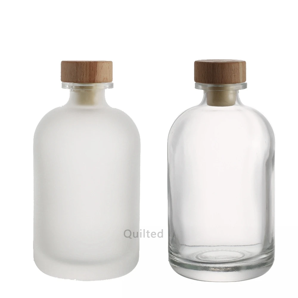Cheap  250ML 500ML Clear/Frosted Juice Drink Glass Bottle with Wood Crok