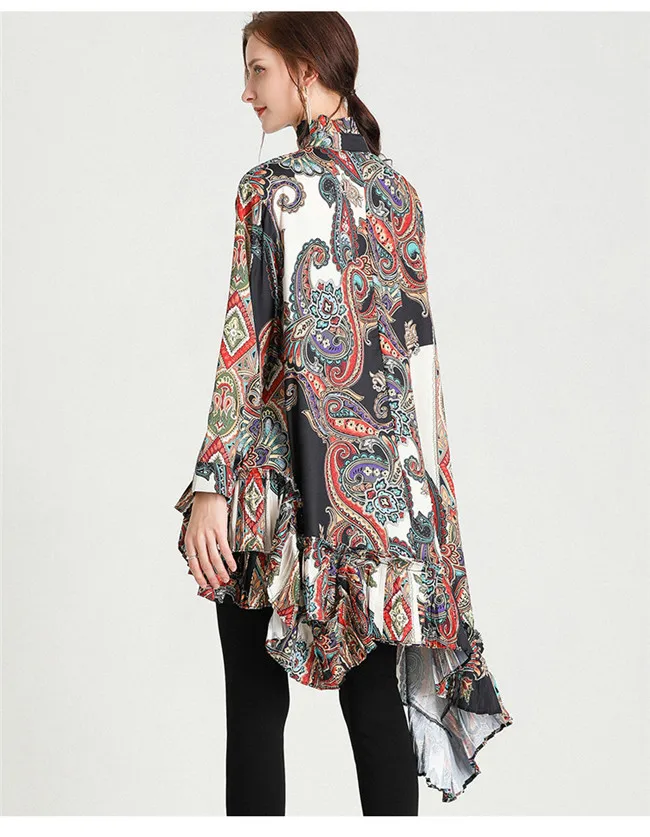 
Plus size 2021 spring new retro printed shirt chiffon shirt loose plus size blouse 