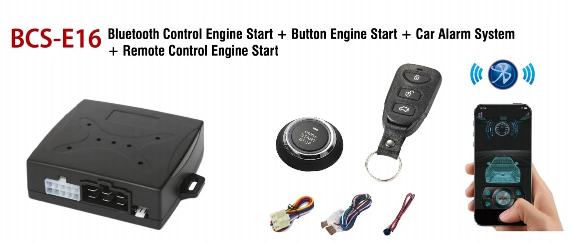 Bluetooth pke keyless push button remote control engine start stop Anti-theft car alarm system kit with mobile Phone APP E16