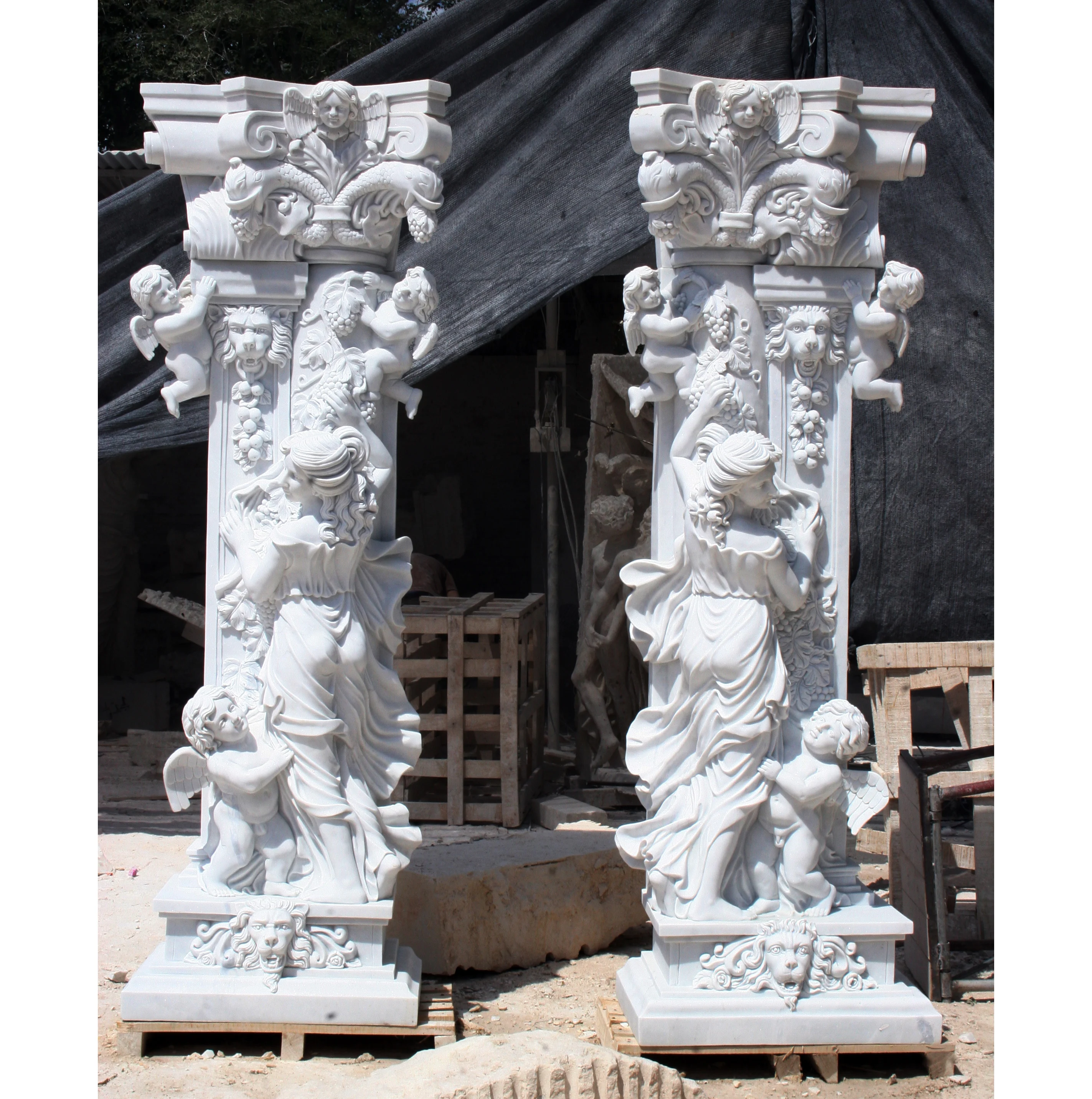 Decorative  Marble Roman  Columns for House Villa Hotel Stone Marble Column