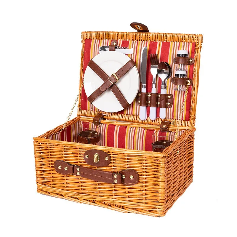 OEM wholesale willow wicker rattan outdoor camping customizable picnic basket set hamper