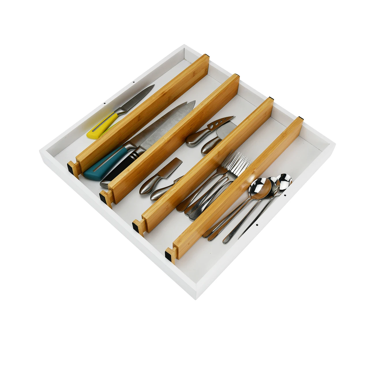 Set of 4 Expandable Natural Bamboo Drawer Divider Drawer Organizer for Kitchen