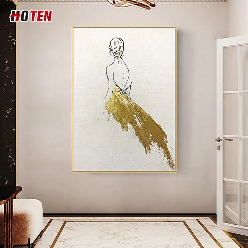 Modern popular handmade abstract golden ballerina oil painting on canvas