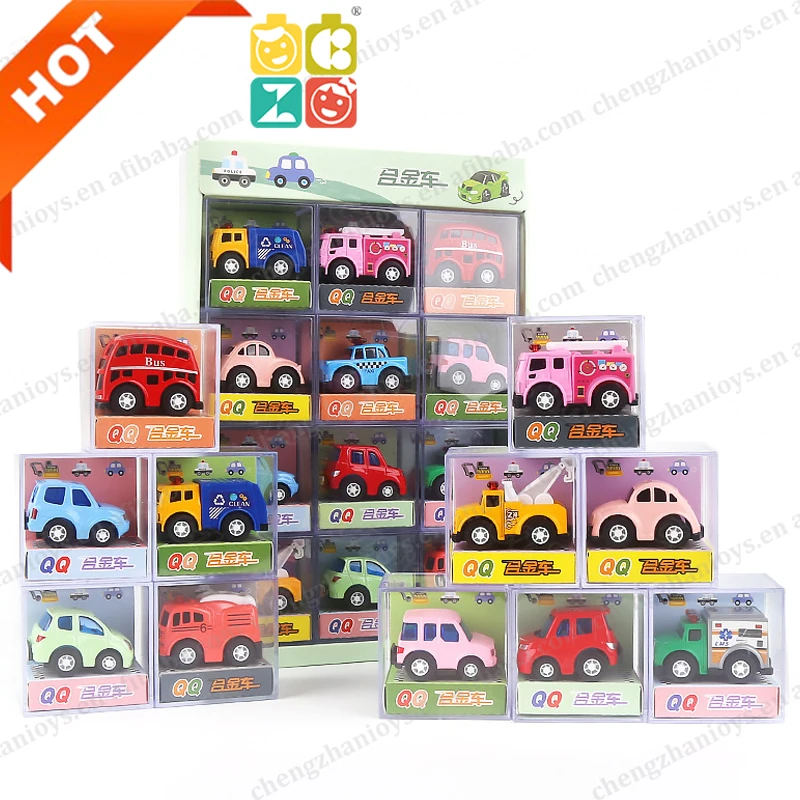 CZ Police Engineering Car Set 12Pcs Clear Acrylic display box Cartoon Pull Back Alloy Car Toy City Van Truck Mini Die-cast Toy
