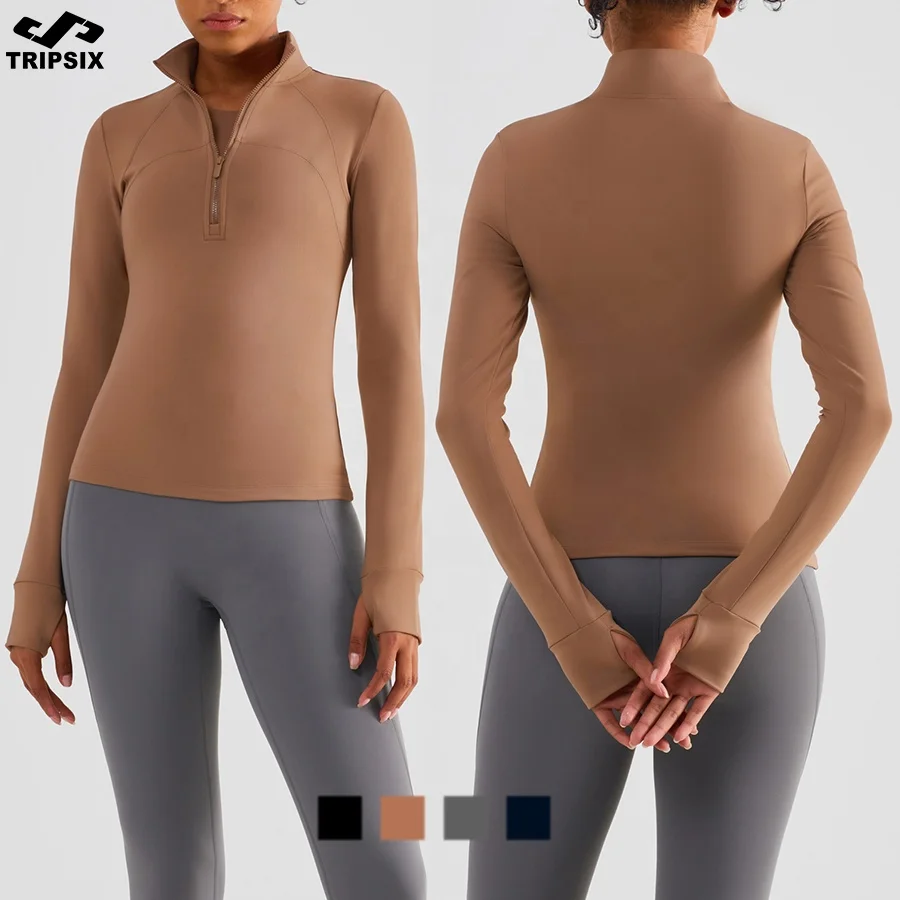 Soft Fabric Fitness Clothing Factory Half-zipper Slim Sportswear Women Warm Yoga Coat Workout Long Sleeve