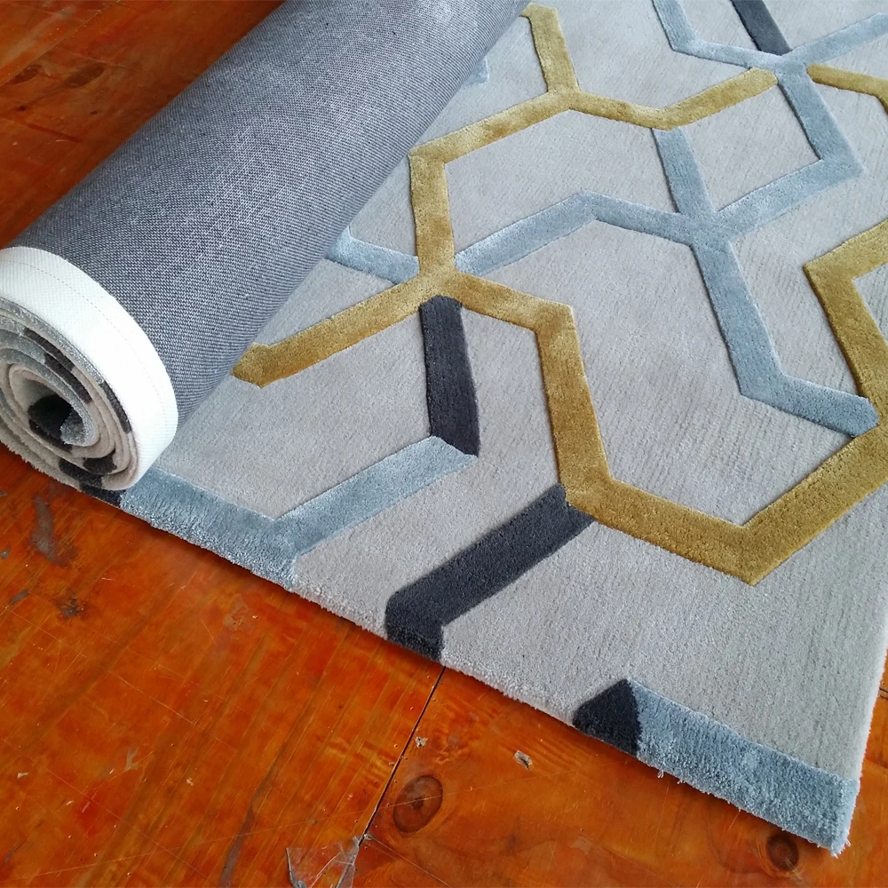 high quality hand made carpet gold and grey carpet rug with wool silk carpet from China