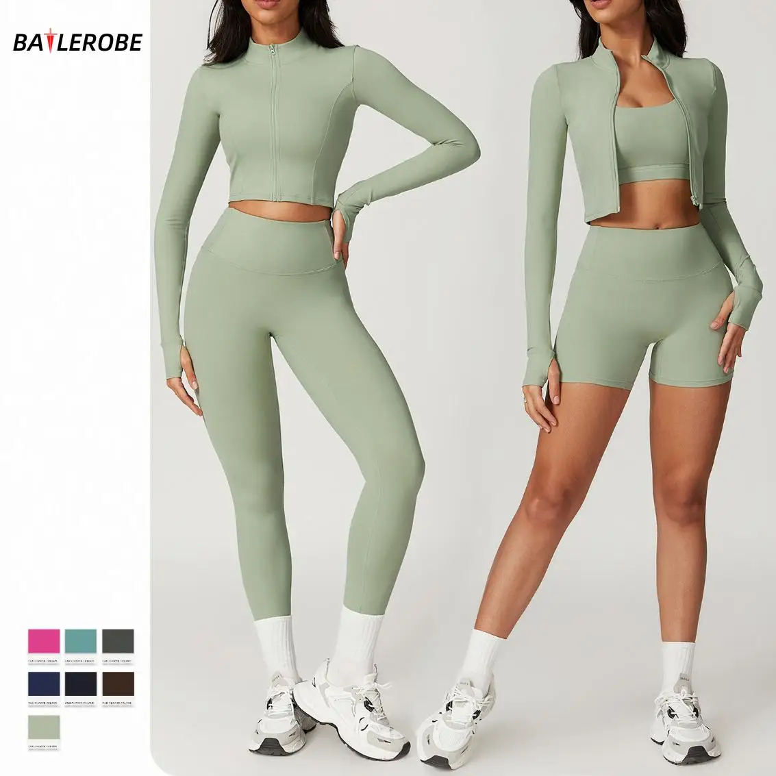 Cloud Sense Outdoor Sports Tight Yoga Clothes Set Nude Fitness Clothes Shockproof High Waist Yoga Clothes Three Piece Set 8047