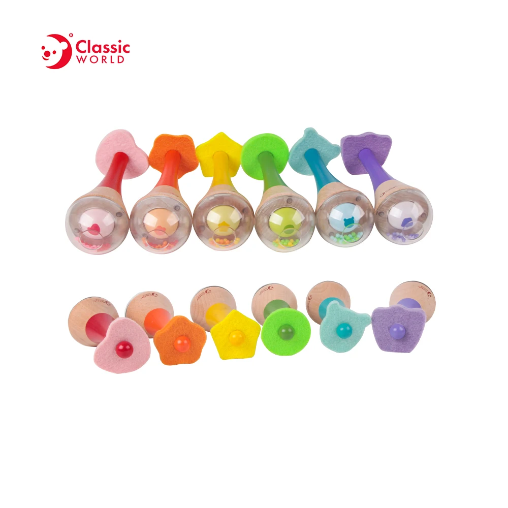 Baby Wooden Music Instrument Toys Hand Rainbow Maracas for Kids