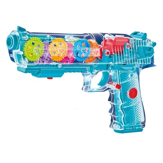 RTS Colorful Electric Toy Flashing Light B/O Transparent Toy Gun Concept Gun Toy With Music