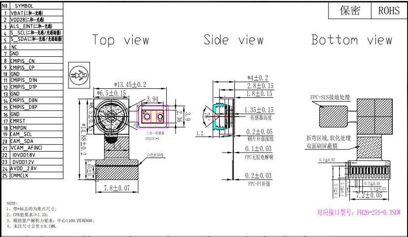 CYA6357 Sensor SC031GS camera module global shutter 0.3mp VGA camera module FF DVP/MIPI/LVDS interface