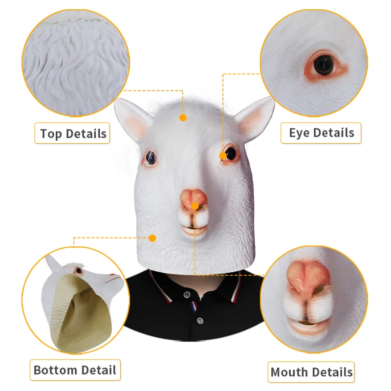 Halloween Novelty Sheep Animal Mask Funny Movie Cosplay Realistic Latex Goat Antelope Llama Party Animal Mask