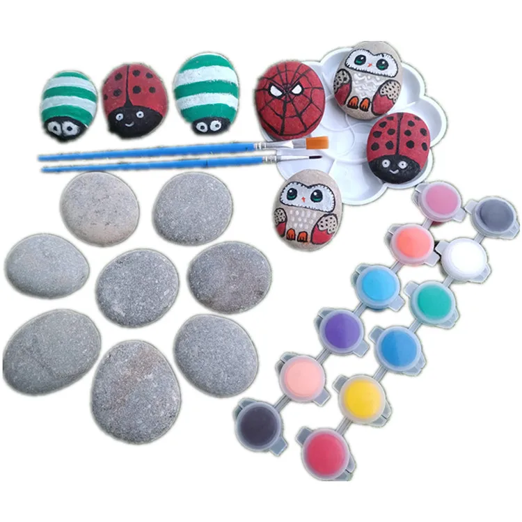 Hot sale Non-toxic Acrylic kids rock painting kit polished flat river pebble stones for kids DIY Drawing