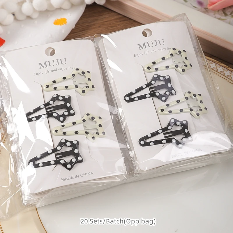 4Piece of Black and White Dots Hairpin Extra Value 4 Card Mounted BB Clip Premium Drip Hair Clip Side Fringe Clip