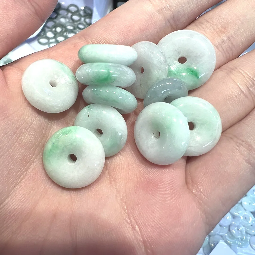 Wholesale 14~18mm Myanmar Light Green Jadeite Pendant Stone Grade A Donut High Quality For Jewelry Pendent DIY Accessories