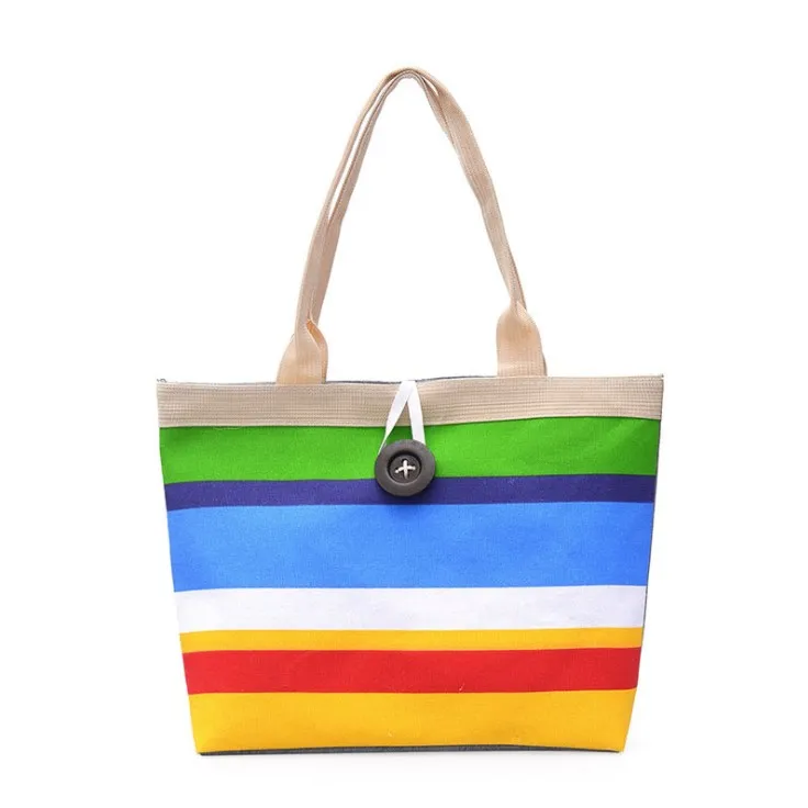 2024 Hot Sell New Colorful Canvas Tote Shopping  Handbag Stripe Shoulder Bags