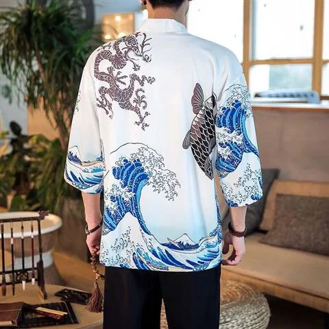 
Wholesale 2 Style Harajuku Japanese Fashion Kimono 2021 Men and Women Cardigan Blouse Haori Obi Asian Clothes Samurai 