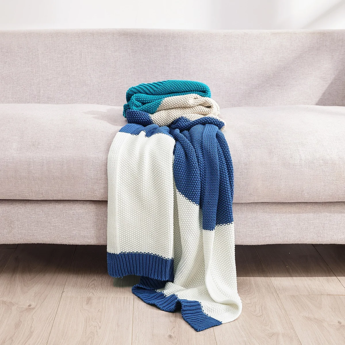 Custom Decoration Luxury 100% Cotton Knitted Throw Blankets for home