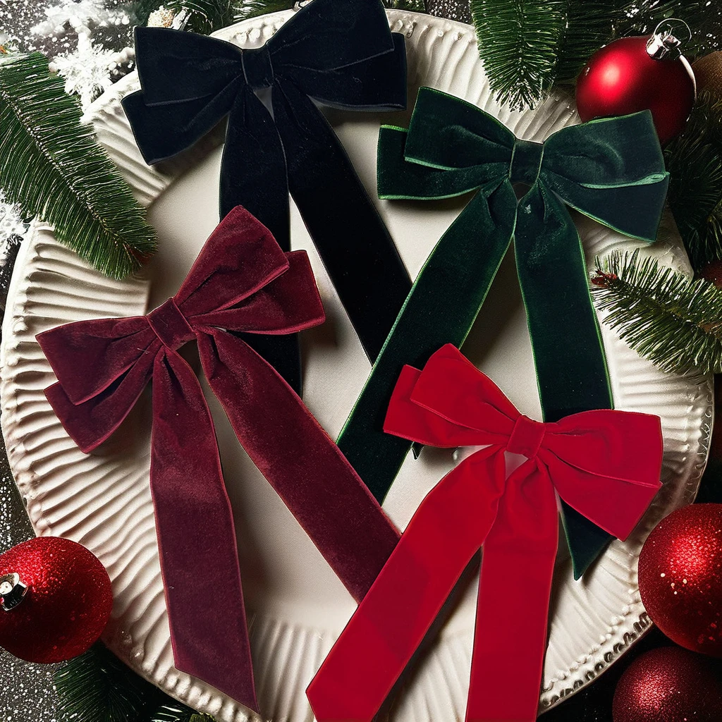 Оптовая продажа бархатные заколки для волос зеленые красные Аллигаторы рождественские аксессуары женщин девочек школы малышей