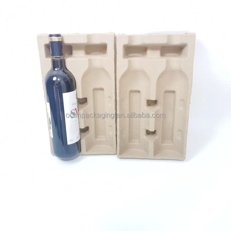 biodegradable Molded paper Pulp Wine Bottle Packaging Inner Tray Wine Shipper Paper Pulp Tray For Wine Bottles Carrier packaging