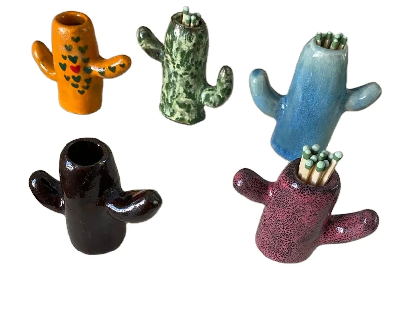 colorful cute flower cement match holder ceramic Cacti cactus  match Strikers