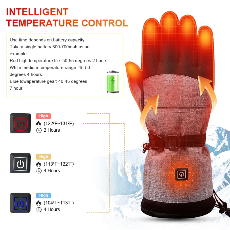 Custom Printed Winter Waterproof Windproof Outdoor Touch Screen Heated Motorcycle Riding Gloves