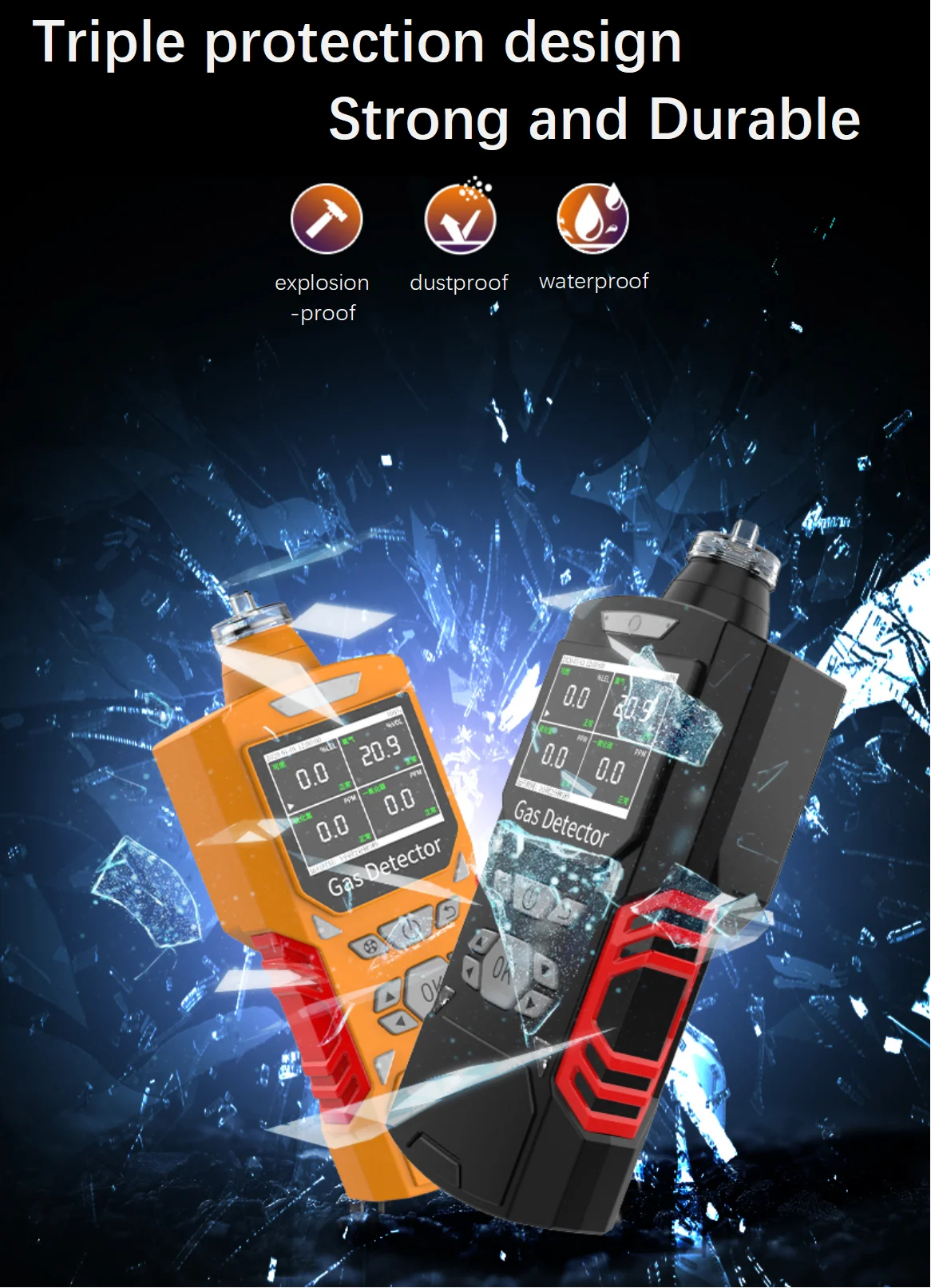 Portable pumping 4 in 1 alarm gas detector customize for gases H2S CO CH4 O2 gas leak detector