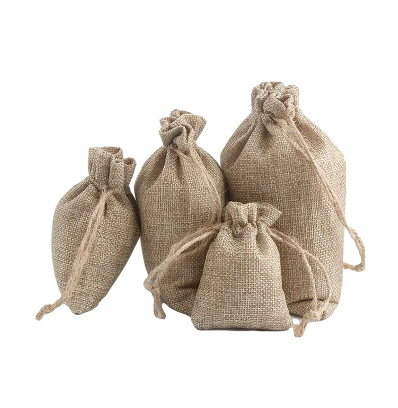 Small jute seed bags Customized  burlap Hessian Drawstring Gunny Sack Bag for Gift Jewelry Cocoa Beans Pouches
