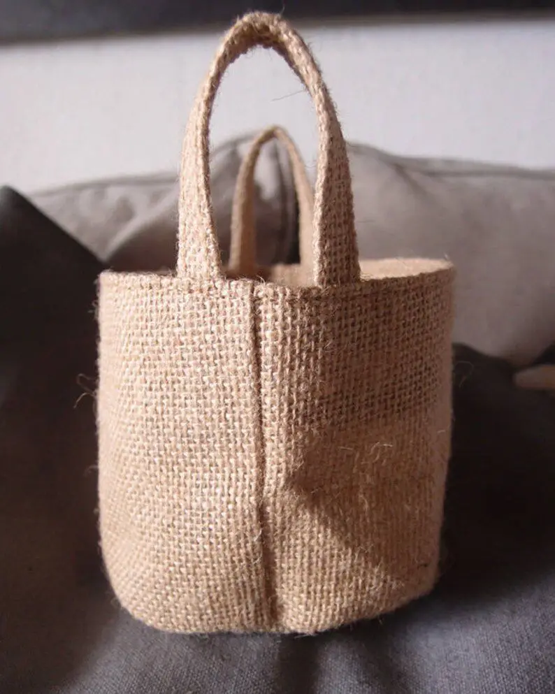 plant pot cover Eco burlap fabric  sack jute basket Flower Holders  Rustic Vintage NATURAL storage bag