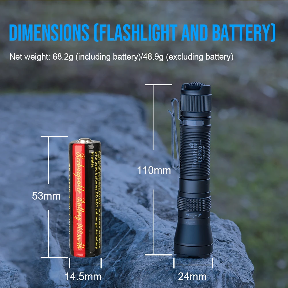 TrustFire L2 Pro Tactical Flashlight Portable Waterproof Rechargeable USB Aluminum Pocket 14500 LED Flash Light