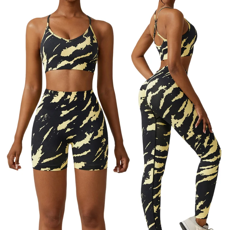 Workout 2 Piece for Women tie dye seamless Outfits High Waist Sexy scrunch Butt Lifting Leggings Padded Crop Tops Yoga Gym Sets